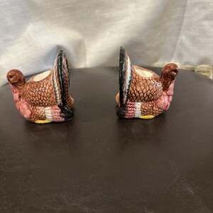 Set/2 NIB Harvest Time~Benchmark Ceramic Turkey Candle Holders Fall Thanksgiving